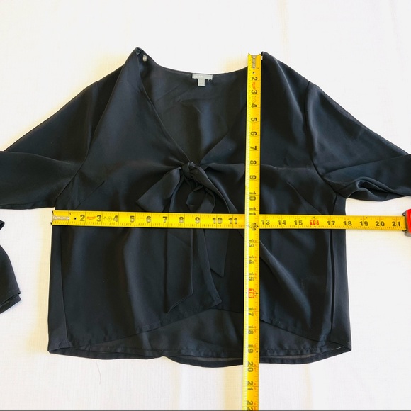 CHARLOTTE RUSSE Tie front shirt SHEER KNIT solid black LAYERED SLEEVES dressy M - Picture 6 of 11